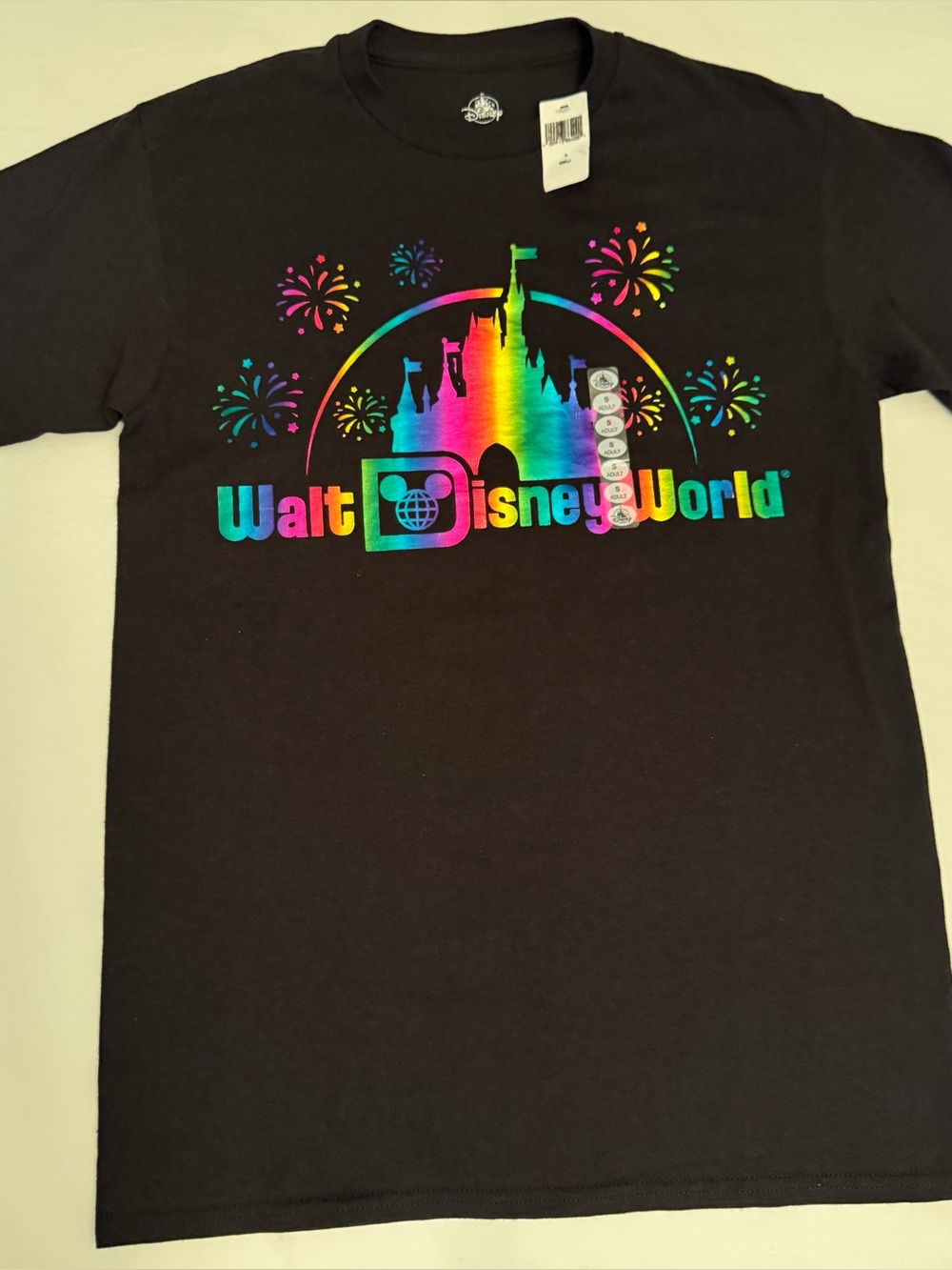 Disney Parks Walt Disney World Rainbow Foil Castle Fireworks T-Shirt S NWT